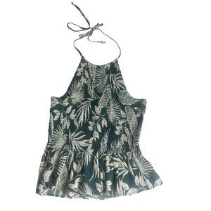 Patrons Of Peace Halter Top Tropical Leaf Peplum Hem Green Size Large New WOT
